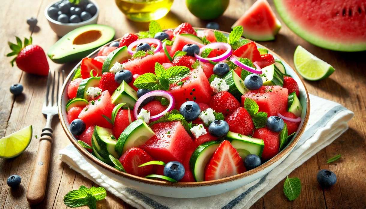 Erfrischender Wassermelonen-Fruchtsalat für heiße Sommertage
