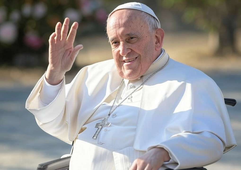 Papst_Franziskus_Rollstuhl_Winken_Illustration