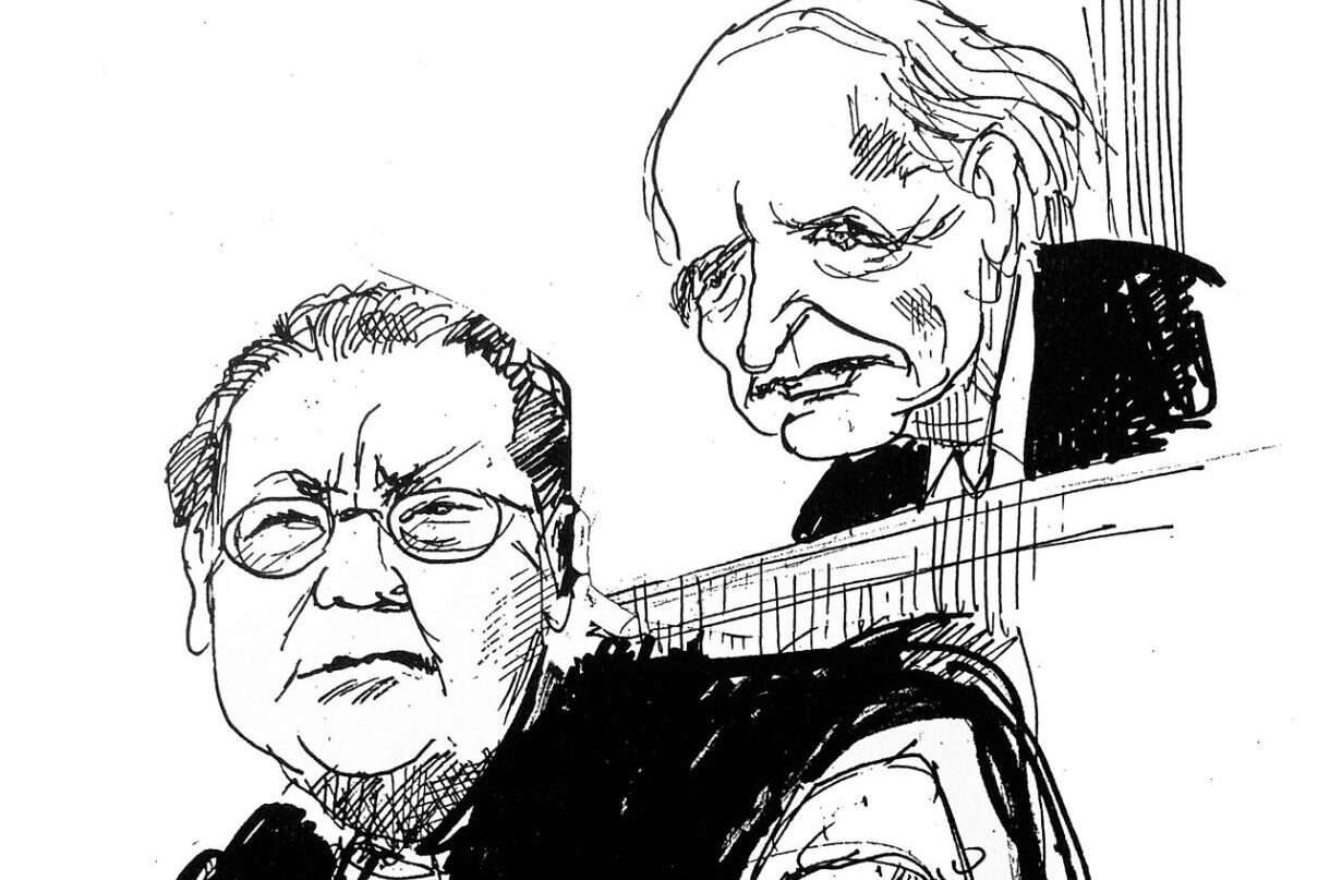 Jacques_Vergès_et_Klaus_Barbie_lors_de_son_procès._Lyon_1987_(dessin_de_Calvi)