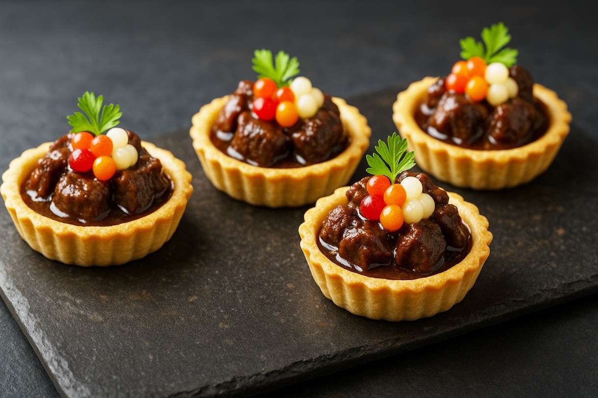 Boeuf-Bourguignon-als-Mini-Tartelette-mit-Wurzelgemüse-Kaviar