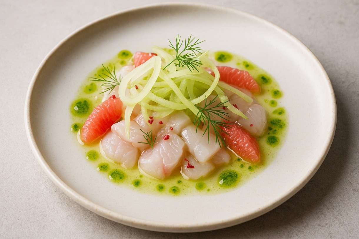 Ceviche-de-Bar-mit-Grapefruit-Fenchel-Estragonöl