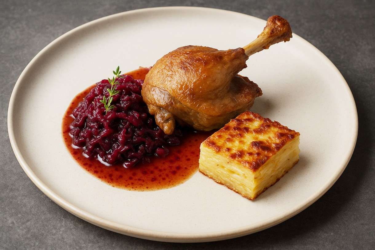 Entenconfit-mit-Apfel-Rotkohl-Chutney