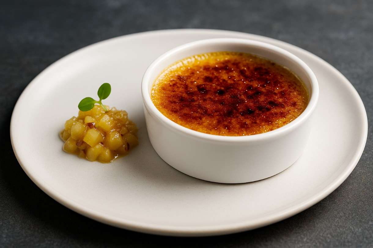 Foie-Gras-Crème-Brûlée-mit-Apfel-Chutney
