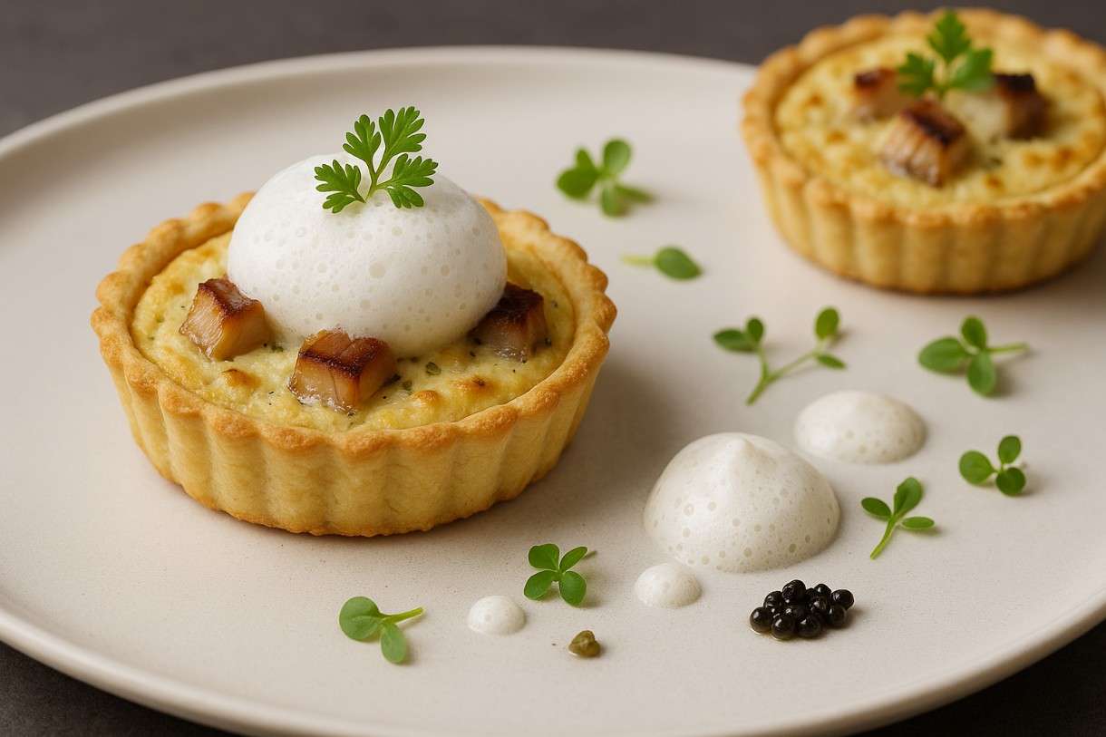 Mini-Quiche-Lorraine-mit-Räucheraal-und-Meerrettichschaum