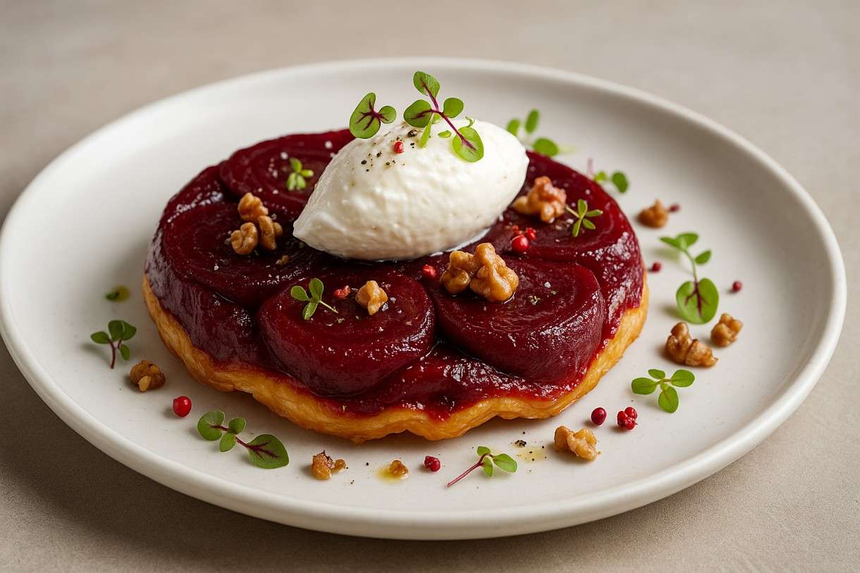 Tarte-Tatin-von-der-Rote-Bete-mit-Ziegenfrischkäse-Mousse
