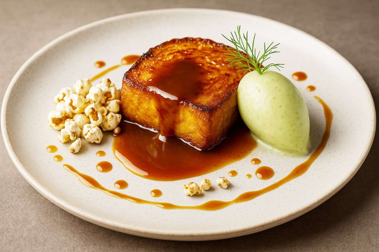 Brioche-perdu-Pastis-Karamell-Fenchelsorbet-Anis-Popcorn
