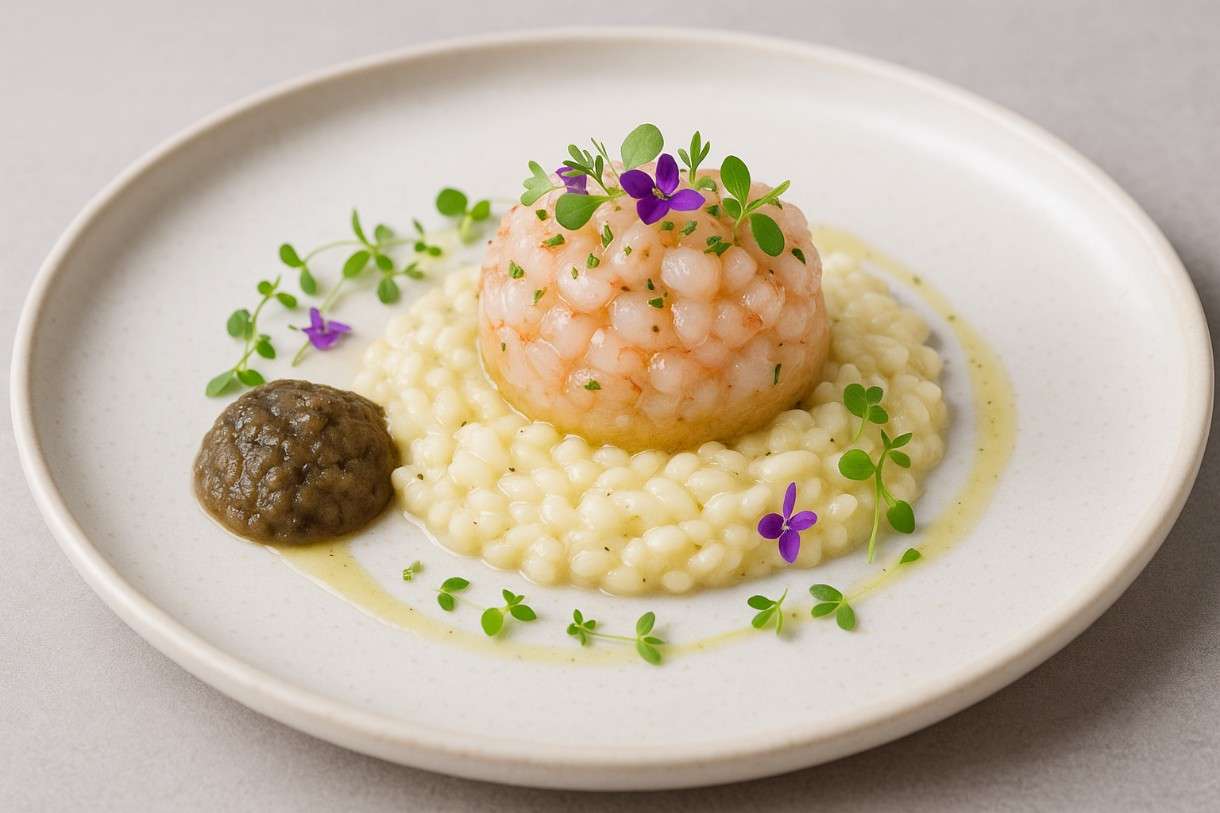 Langoustine-Tatar-auf-Vanille-Risotto-mit-Caviar-d-Aubergine