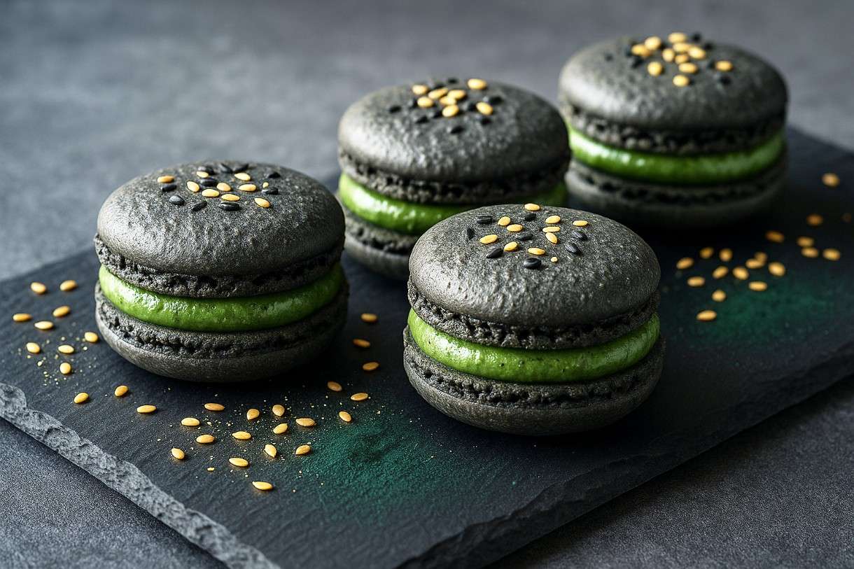 Macaron-au-Sésame-Noir-et-Spiruline