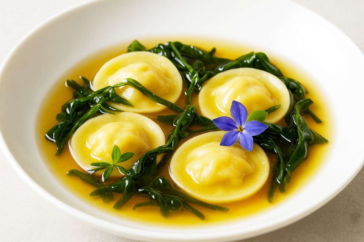 Ravioles-de-Langoustines-et-Bouillon-de-Wakame
