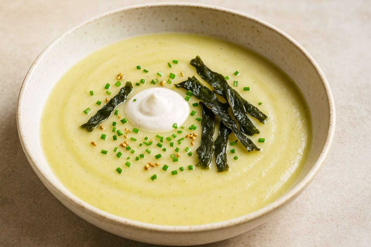 Moderne französische Küche mit Algen: Soupe de Pommes de Terre et Kombu Fumé
