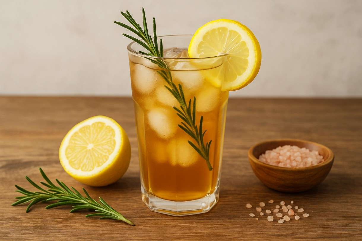 Isotonisches für die ganz heißen Tage: Thé glacé au citron et romarin avec sel rose
