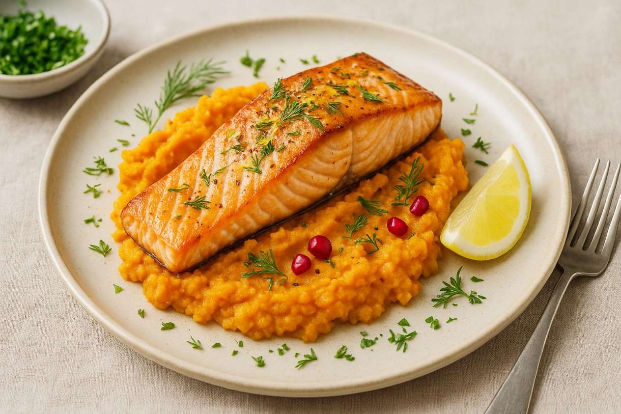 Pavé de saumon, écrasé de patates douces – Ein leichtes französisches Herbstgericht mit Eleganz