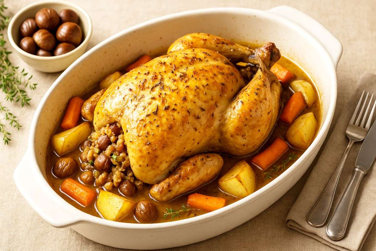 Poulet-Fermier-farci-aux-Châtaignes-et-Herbes-de-Provence