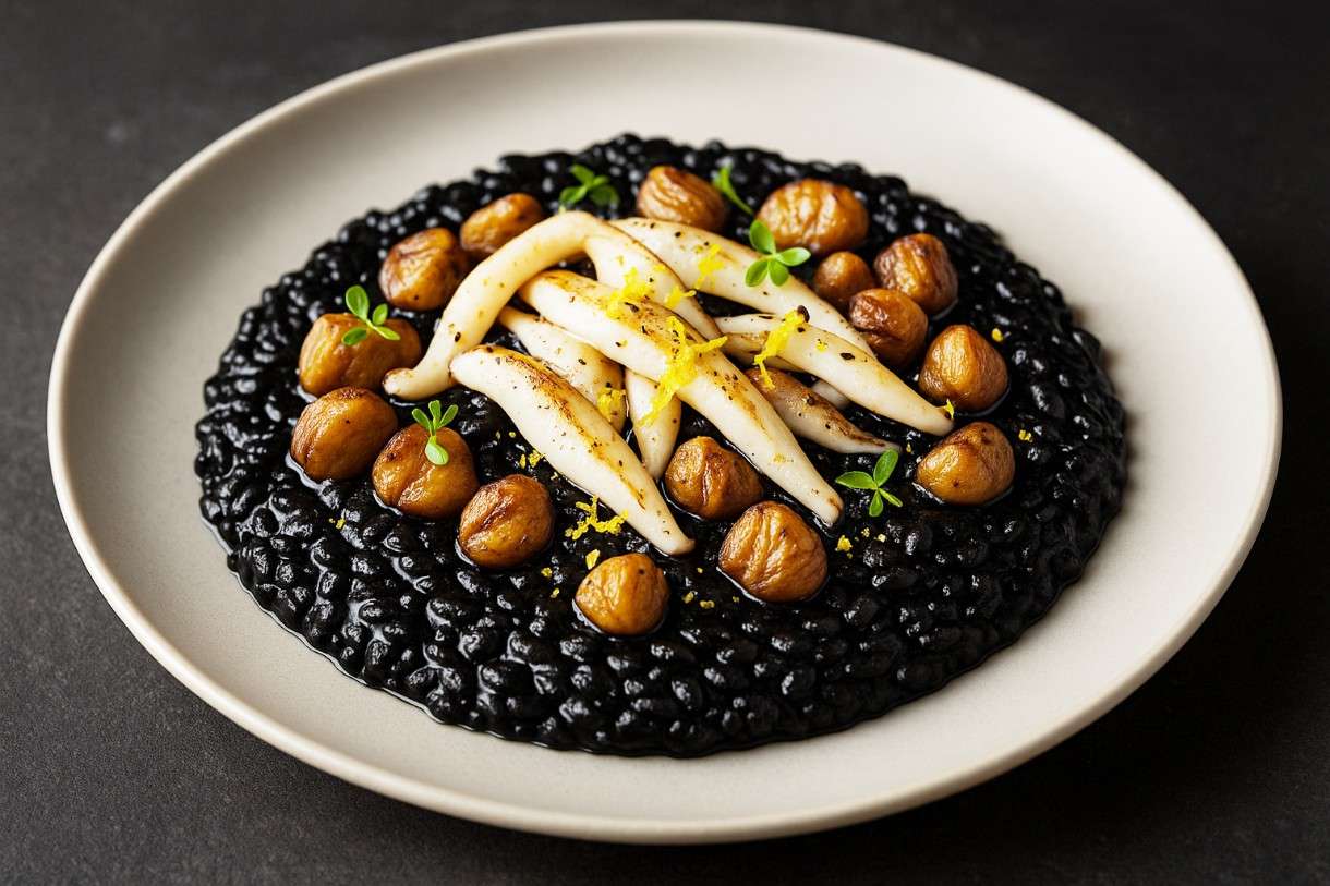 Risotto-Nero-mit-Sepia-Maronen-&-Zitronenabrieb