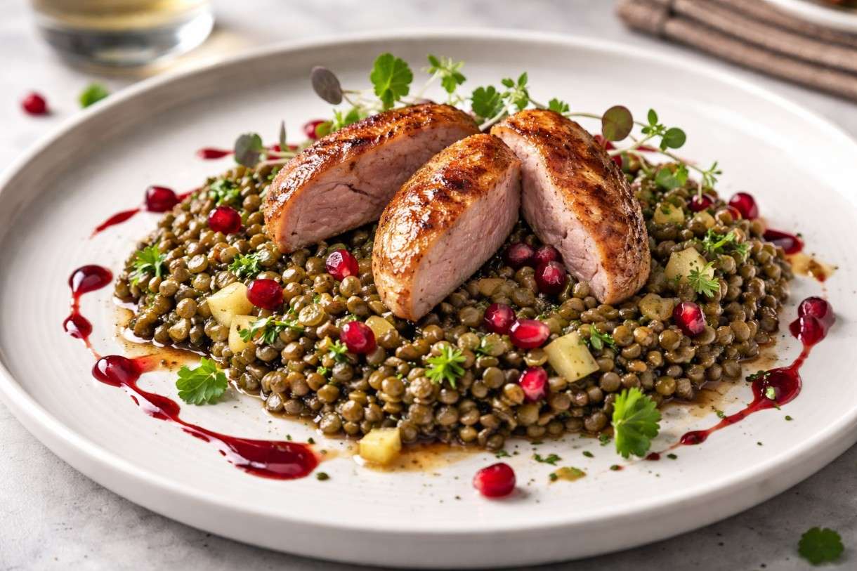 Der Februar in der französischen Küche – Wachtelbrust auf Linsensalat mit Granatapfel