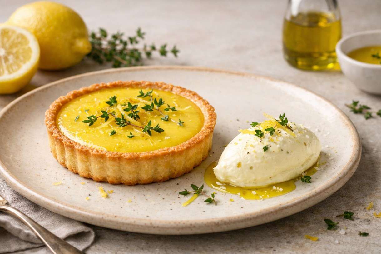 Der Februar in der französischen Küche – Zitronen-Thymian-Tarte mit Olivenöl-Crème
