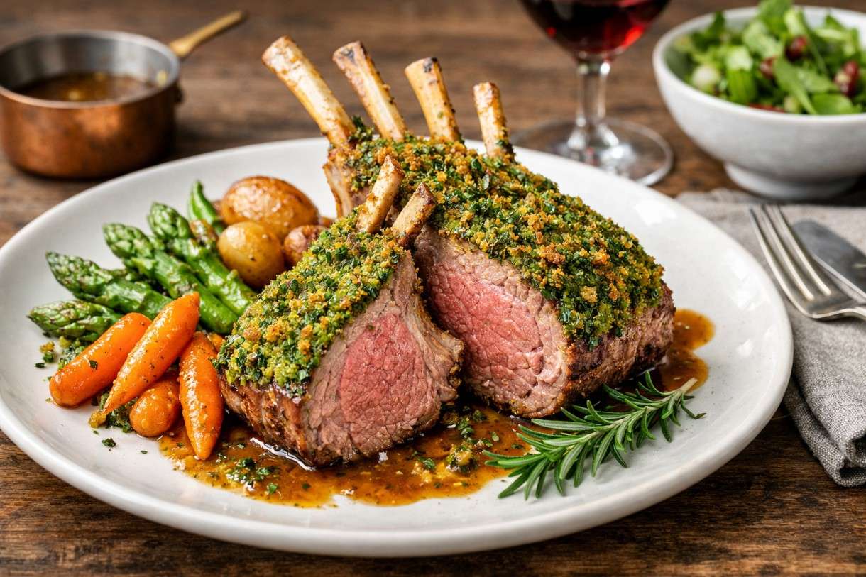 Agneau de printemps en croûte d’herbes