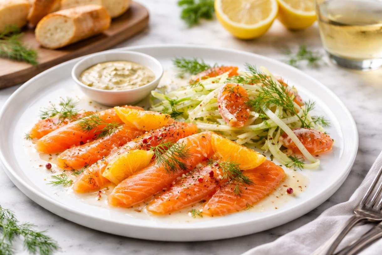 Gravlax de saumon aux agrumes mit Fenchel – ein moderner Frühlingsklassiker der französischen Küche