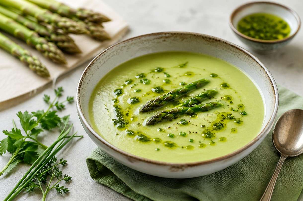 Grüne-Spargelsuppe-mit-Kräuteröl