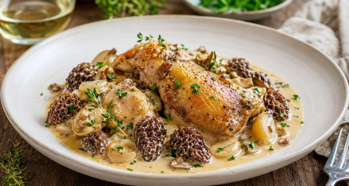 Coq au Vin Blanc mit Morcheln