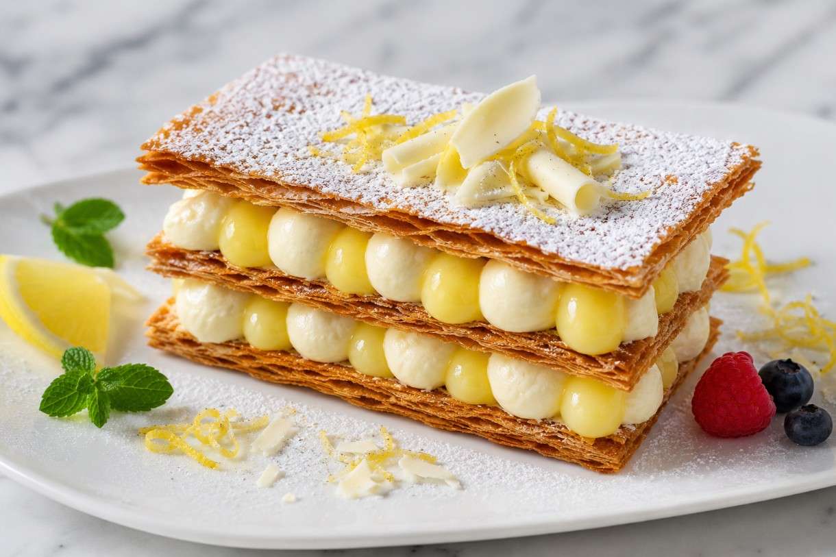 Zitronen-Millefeuille mit weißer Schokolade
