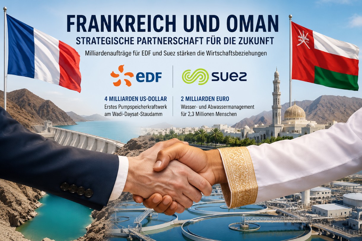 Frankreich baut Wirtschaftsbeziehungen zu Oman aus – Milliardenaufträge für EDF und Suez