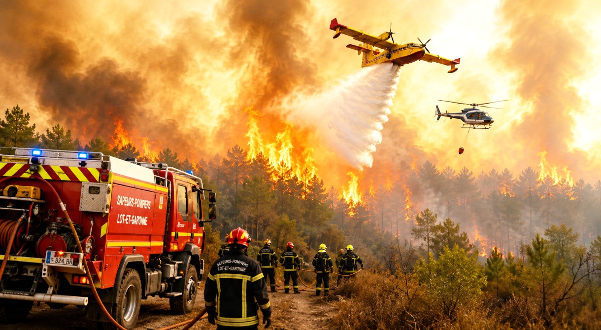 Flammenmeer im Lot-et-Garonne: Waldbrand zerstört fast 100 Hektar Waldfläche
