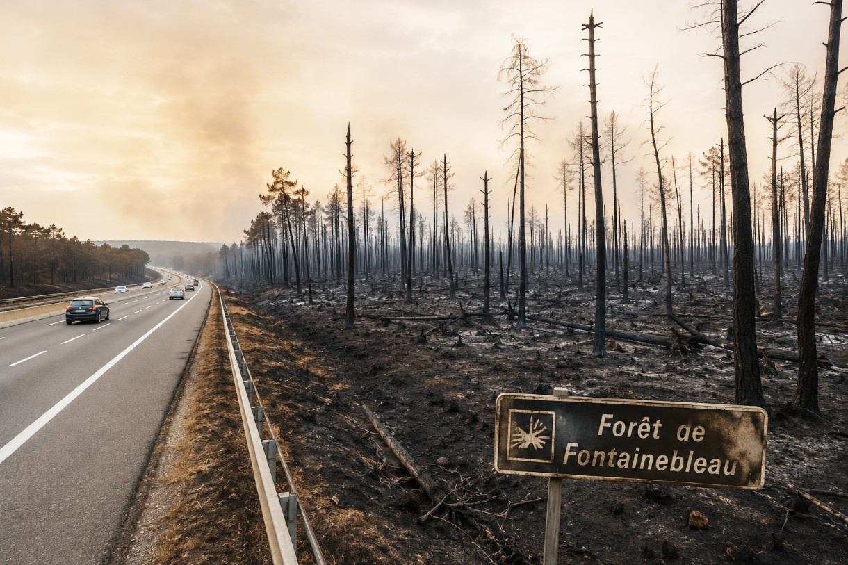 Fahrt in den Urlaub durch eine schwarze Landschaft: Der Waldbrand von Fontainebleau wird für Reisende zum beklemmenden Erlebnis