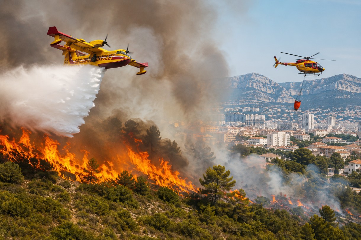 Vegetationsbrand in Marseille bedroht Wohngebiete