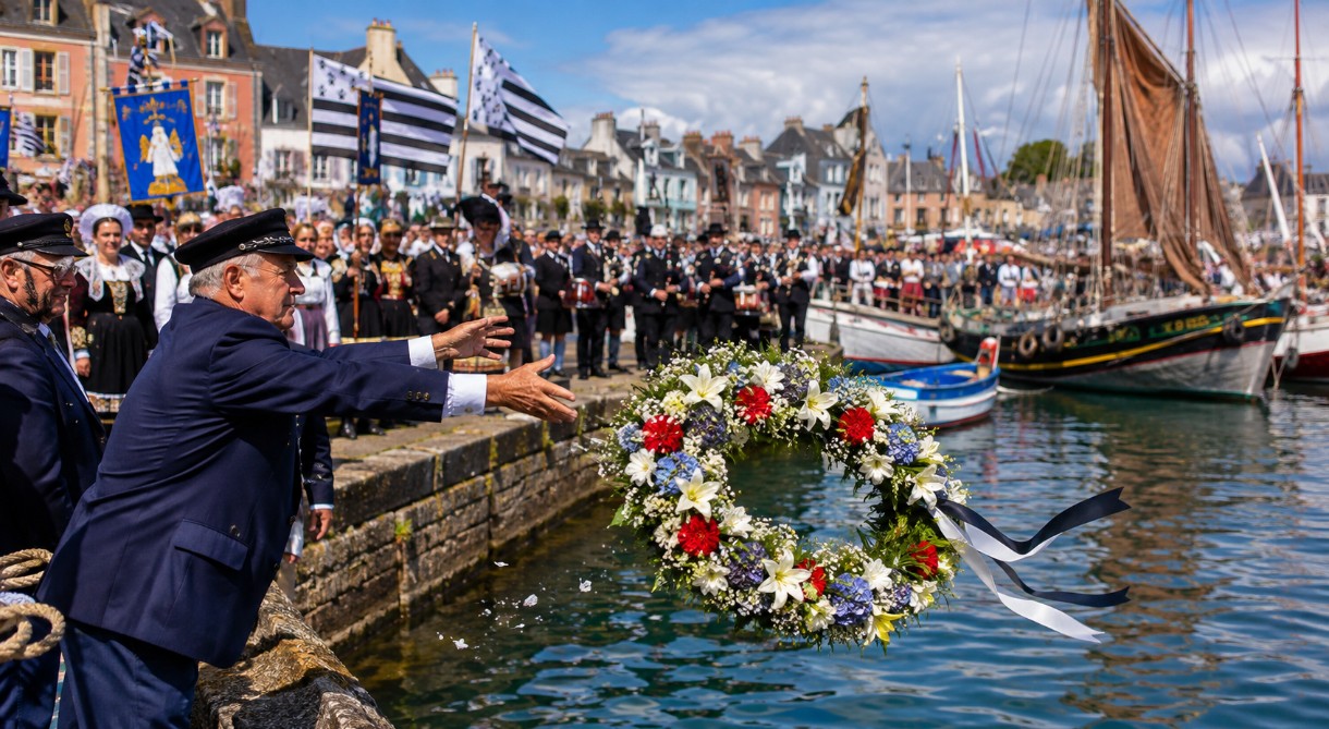 Maritimes-Blumenkranz-Ritual-am-Hafen_Illustration
