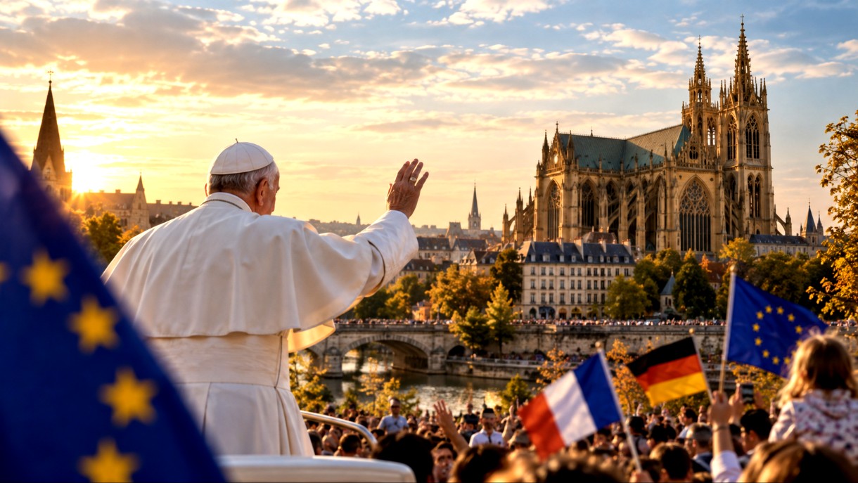 Papstsegen-vor-gotischer-Stadtkulisse_Illustration
